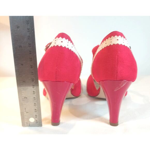 CHASE & CHLOE Kimmy 66 Red Retro 50's 60's Closed Toe T-Strap Pumps Heels - Picture 4 of 8